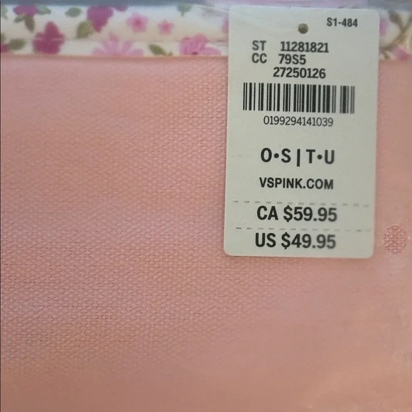 Victoria’s Secret PINK Pink Canvas Floral Embroidered Tote Bag Zip Top 1 Pocket - Picture 6 of 11